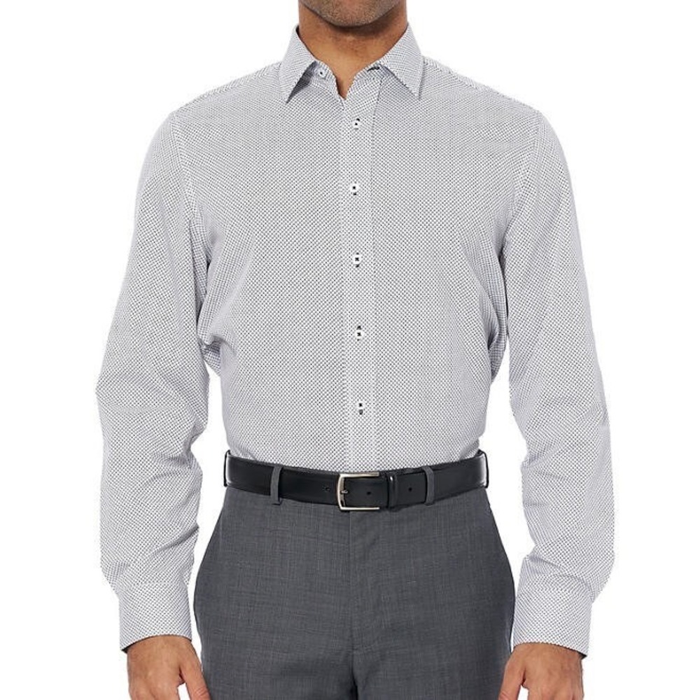 Nick Graham Men Modern Fit Traveler Dress Shirt White L 16-16.5 34/35